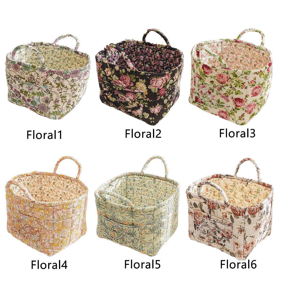 Portable Fabric Storage Basket Korean Pastoral Style Organizer for Home Sundries - Floral6