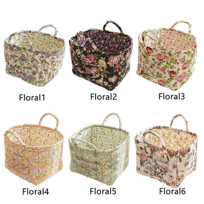 Portable Fabric Storage Basket Korean Pastoral Style Organizer for Home Sundries - Floral6