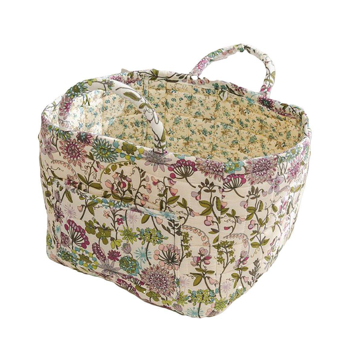 Portable Fabric Storage Basket Korean Pastoral Style Organizer for Home Sundries - Floral5
