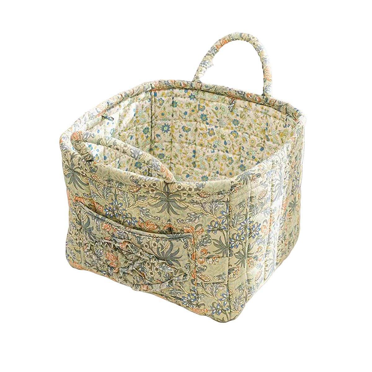 Portable Fabric Storage Basket Korean Pastoral Style Organizer for Home Sundries - Floral5