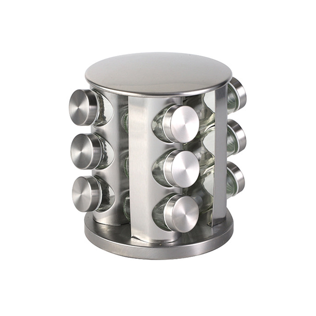 Stainless Steel 360° Rotating Spice Rack with 12 Glass Jars