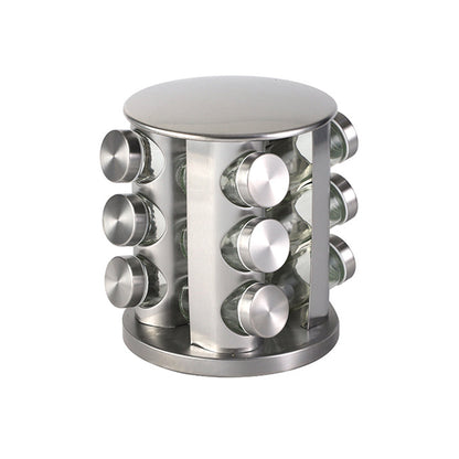 Stainless Steel 360° Rotating Spice Rack with 12 Glass Jars