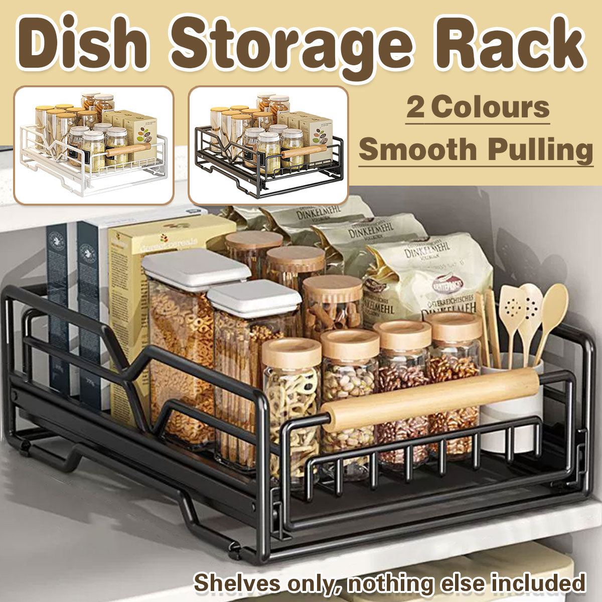 Premium White Pull Out Kitchen Cabinet Storage Rack Basket 40x30x13cm