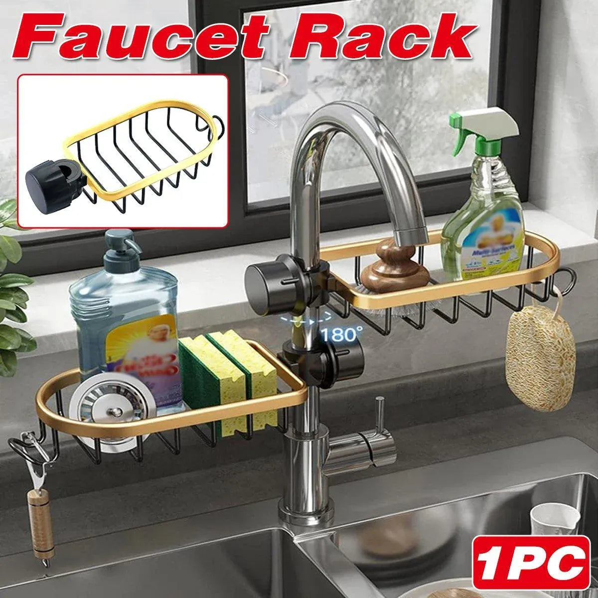 Premium Stainless Steel Adjustable Faucet Sink Shelf 180 Degree Drainage Rack
