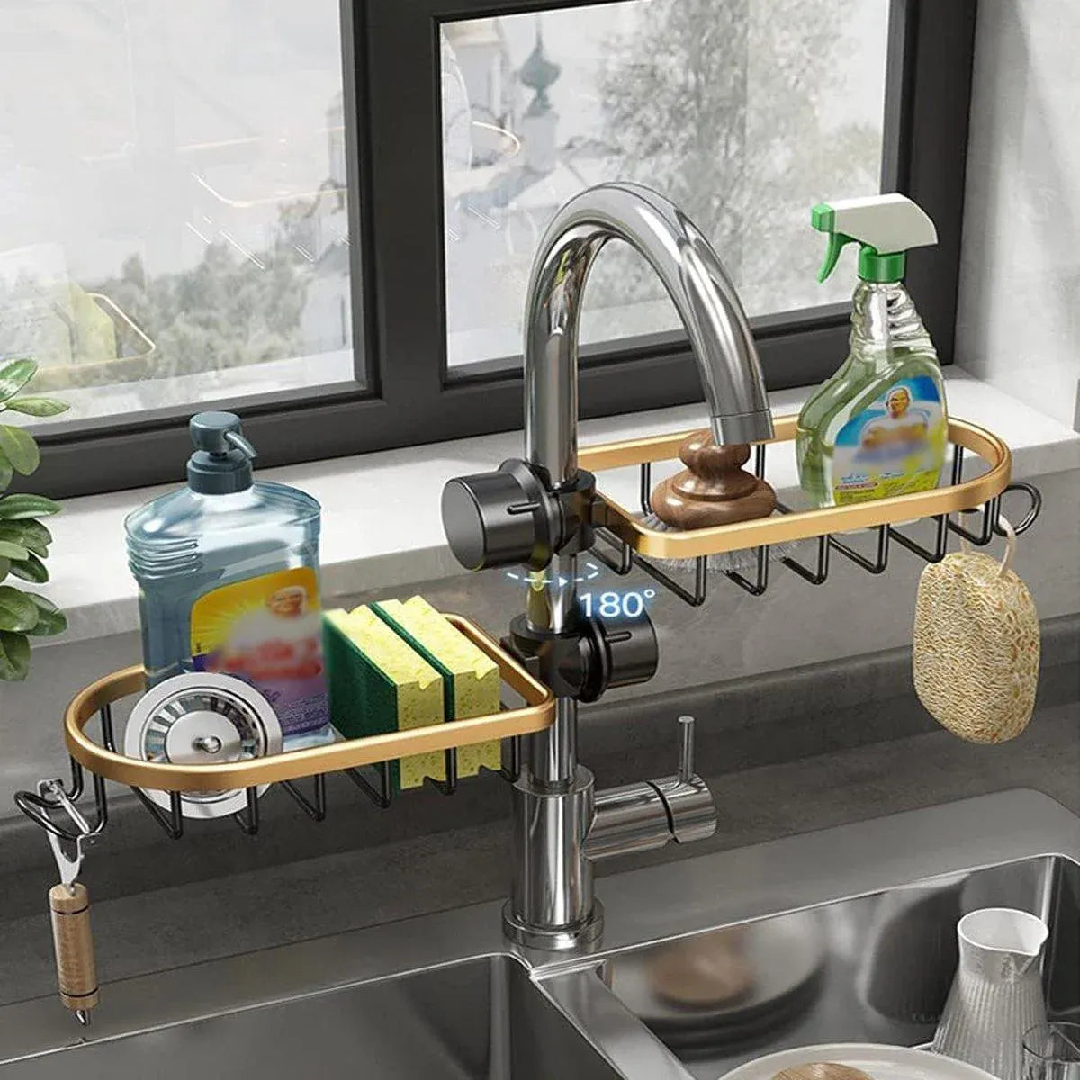 Premium Stainless Steel Adjustable Faucet Sink Shelf 180 Degree Drainage Rack