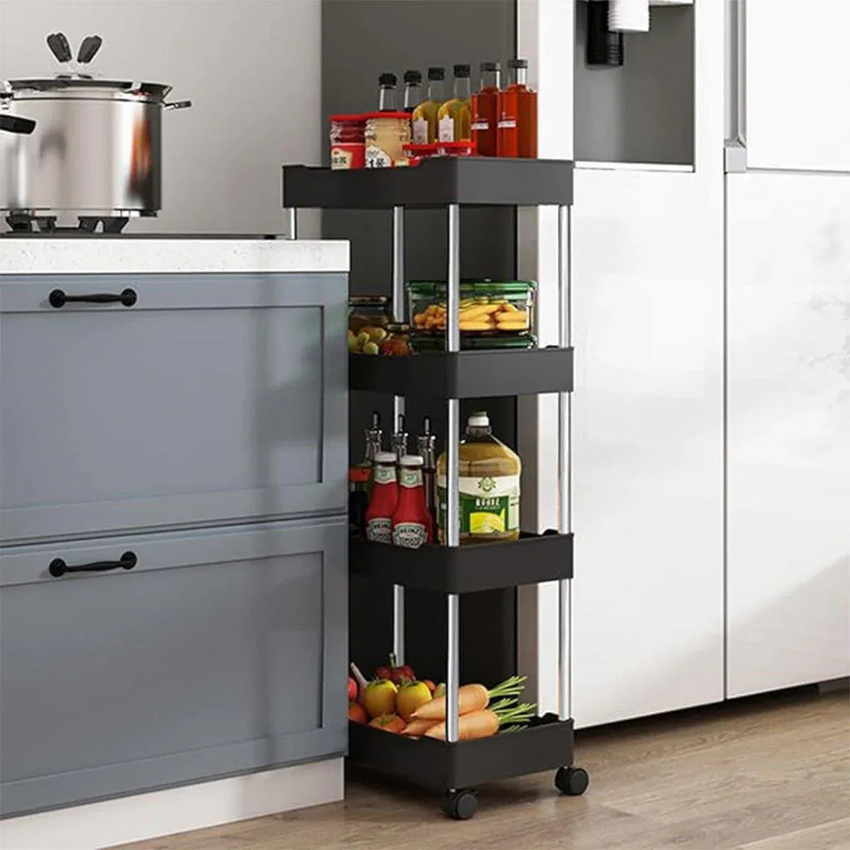 Premium 3 Tier Black Rolling Storage Cart Kitchen Bathroom Organiser with Wheels