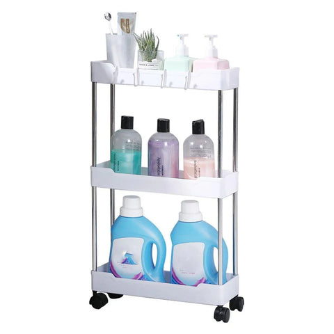 Premium 3 Tier White Rolling Storage Cart Kitchen Bathroom Organiser with Wheels