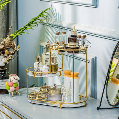 Round Multi-Tier Metal Storage Rack - 30cm & 17cm, Elegant Design for Bathroom & Kitchen