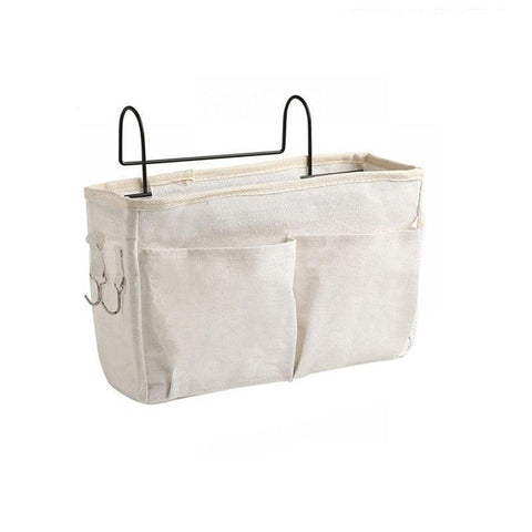 Premium Hanging Canvas Bedside Storage Caddy - Beige, 30 x 26 x 11cm