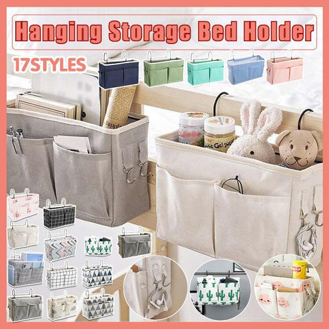 Premium Hanging Canvas Bedside Storage Caddy - Blue, 30 x 26 x 11cm