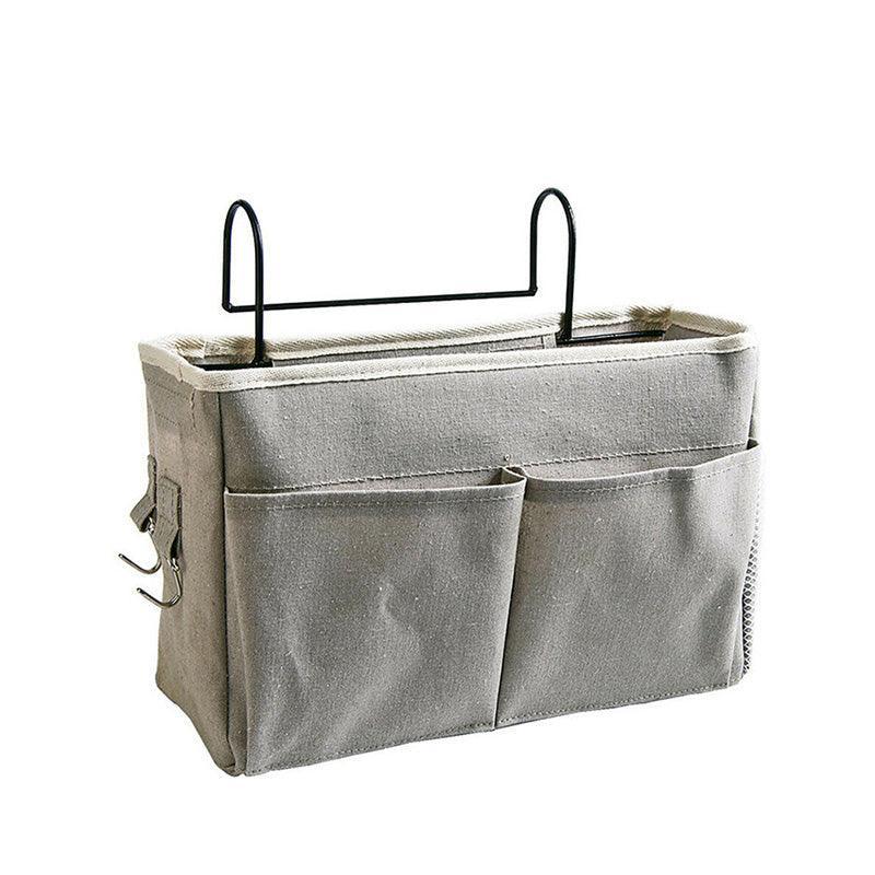 Premium Hanging Canvas Bedside Storage Caddy - Dark Grey, 30 x 26 x 11cm