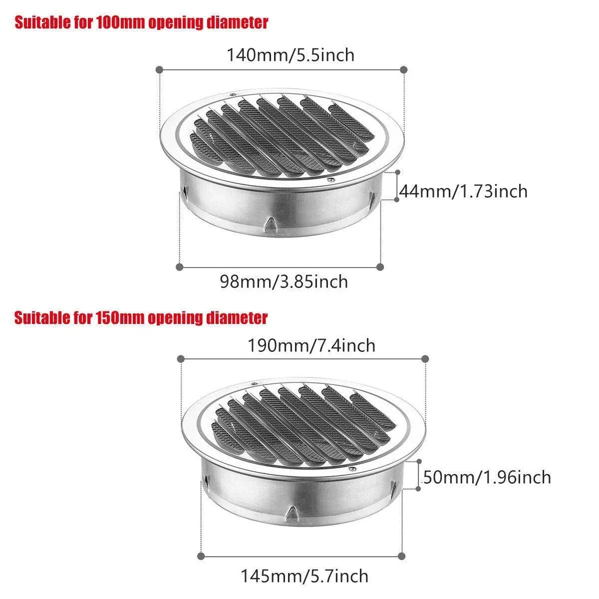 Premium 150mm Stainless Steel Exhaust Fan Vent Outlet Flat Hood