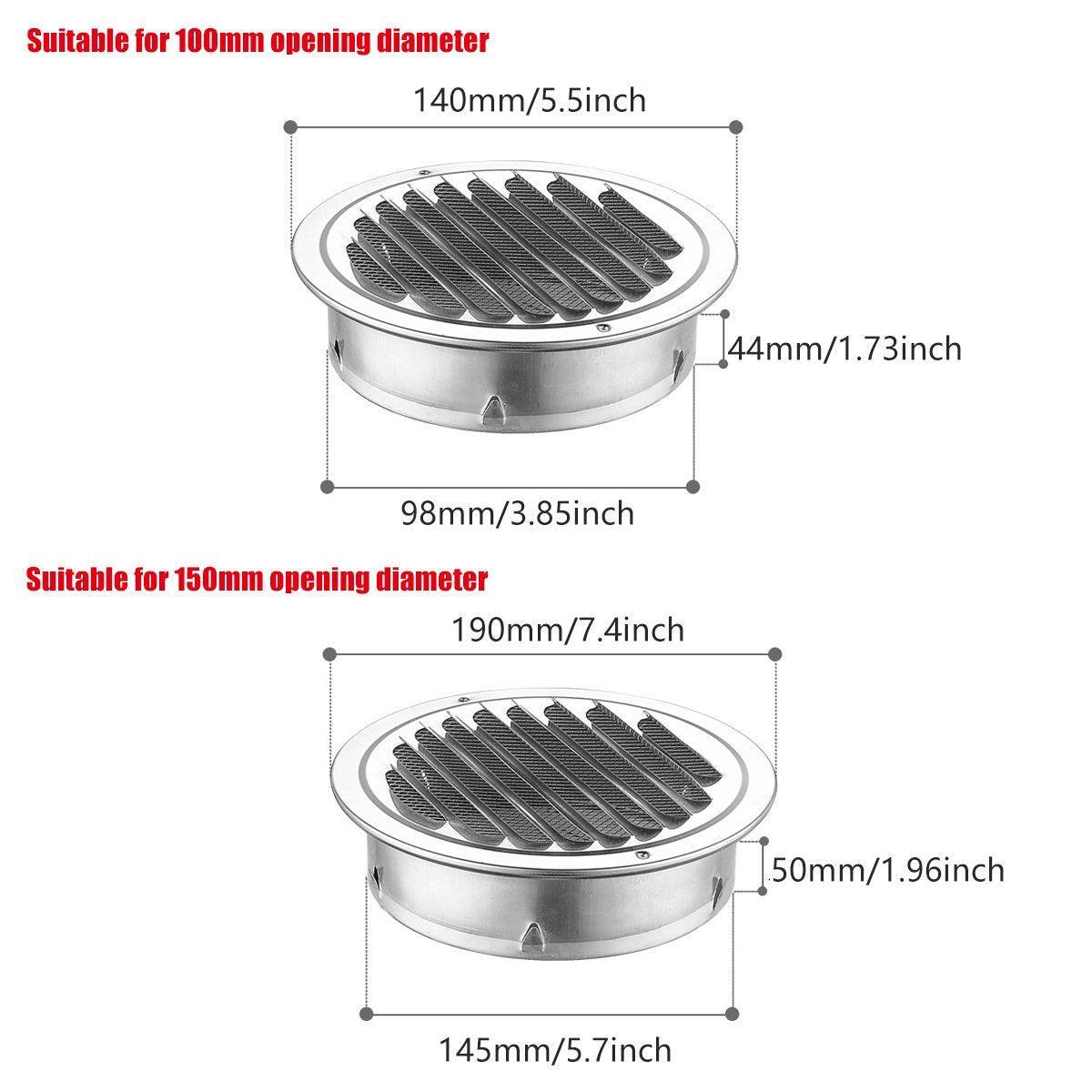 Premium 150mm Stainless Steel Exhaust Fan Vent Outlet Flat Hood