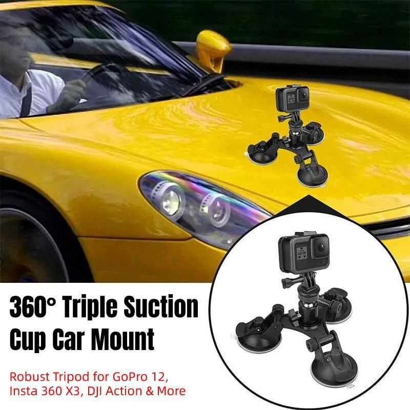 Premium Tri-Cup Car Suction Mount for GoPro Sports Action Cameras