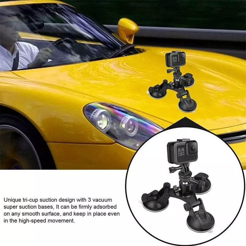 Premium Tri-Cup Car Suction Mount for GoPro Sports Action Cameras