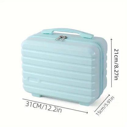 Portable 14-Inch Mini Suitcase - Blue Travel Storage Box for Makeup & Toiletries