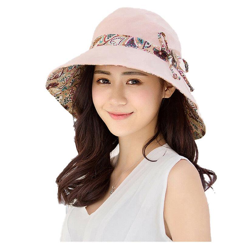Premium Grey Women's Foldable Wide Brim Sun Hat with Bow
