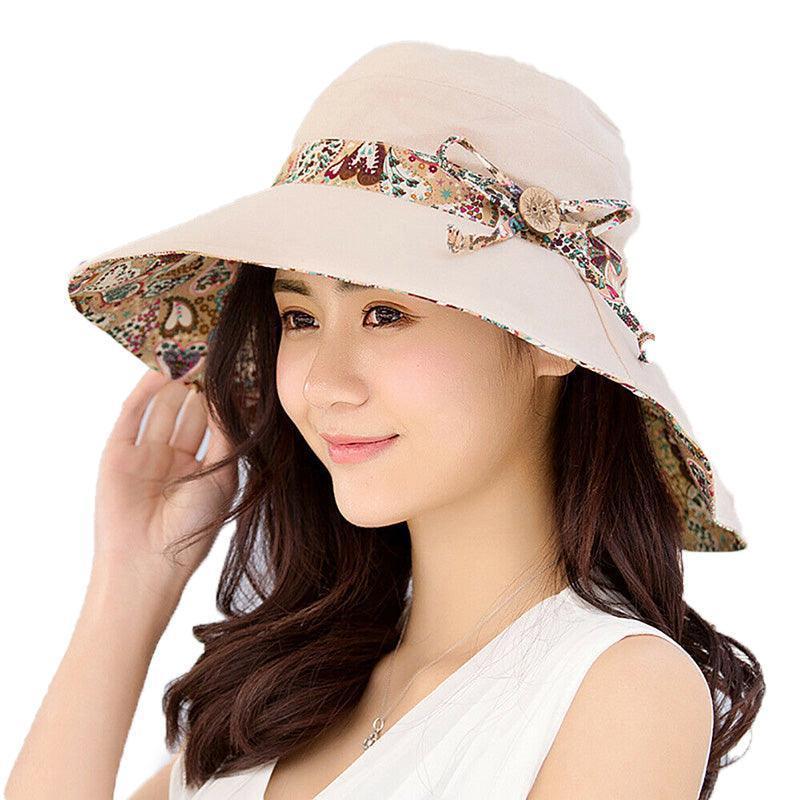 Premium Grey Women's Foldable Wide Brim Sun Hat with Bow