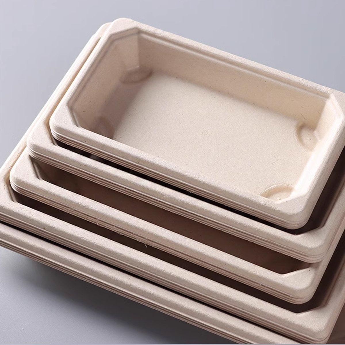 50pcs Eco-Friendly Sushi Box Rectangular Biodegradable Lunch Packaging Plate - 22 cm x 13.9 cm x 4.5 cm