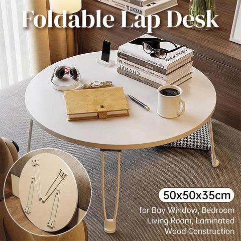 Portable Foldable Round Computer Desk - White - SuperSaverAU - view 1