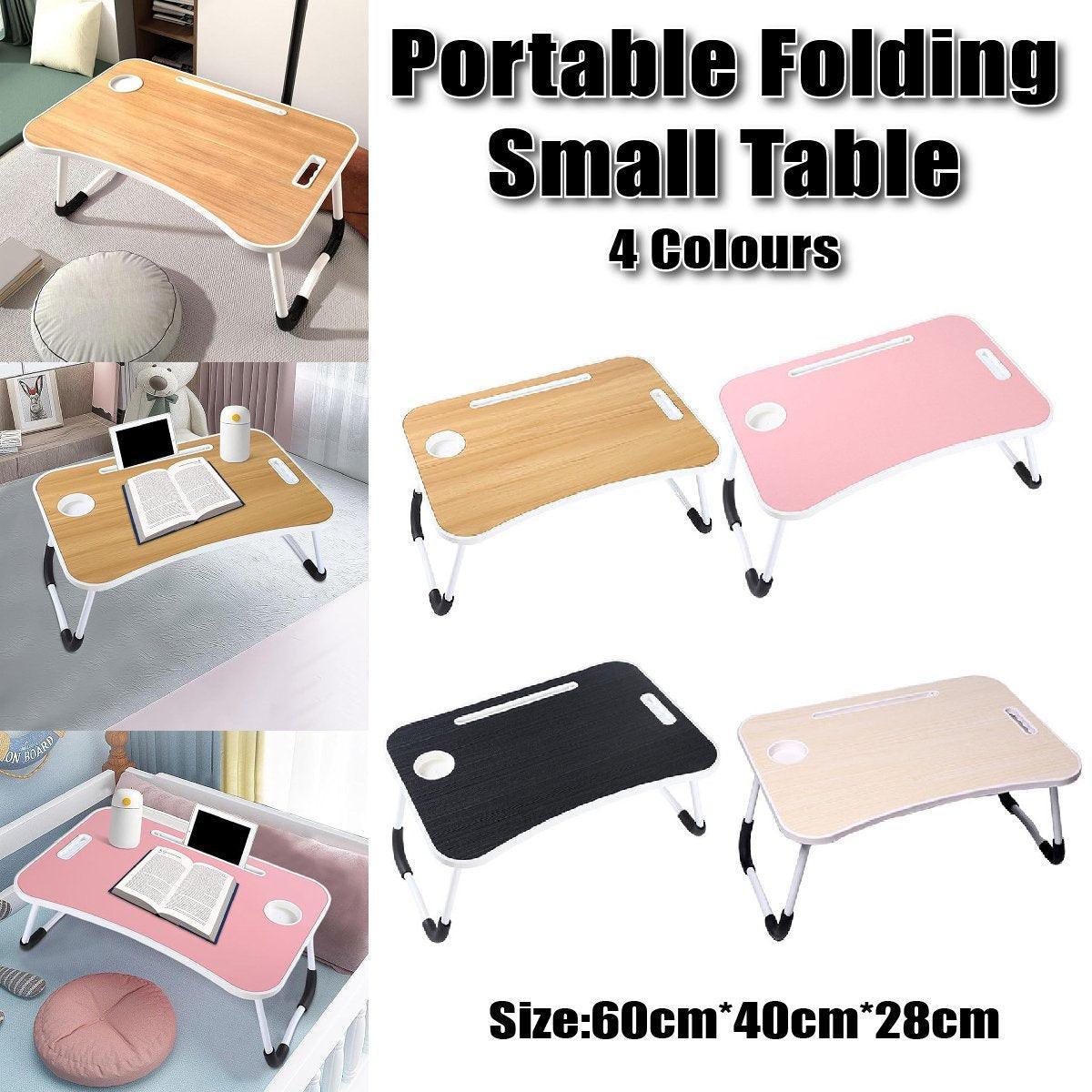 Premium Folding Laptop Bed Table - White with Cup Slot & Tablet Stand