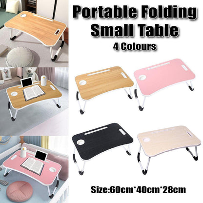 Premium Folding Laptop Bed Table - White with Cup Slot & Tablet Stand