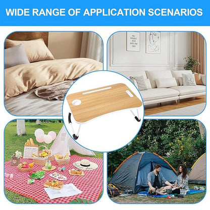 Premium Folding Laptop Bed Table - White with Cup Slot & Tablet Stand