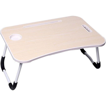 Premium Folding Laptop Bed Table - White with Cup Slot & Tablet Stand