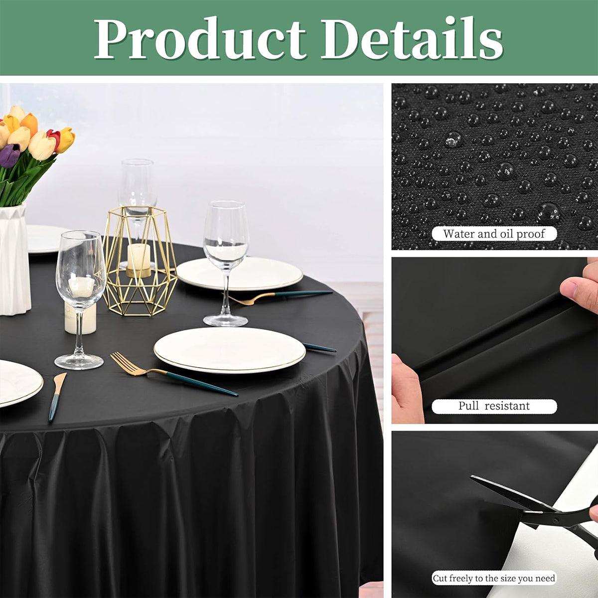 10pcs Round Tablecloth Solid Color Waterproof PEVA Table Cover 213cm Diameter - Black