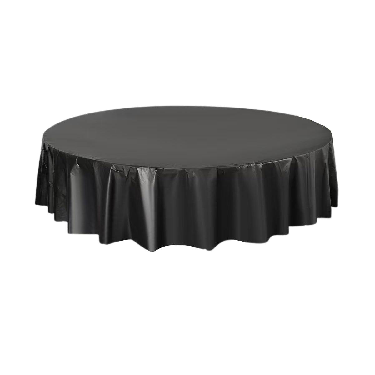 10pcs Round Tablecloth Solid Color Waterproof PEVA Table Cover 213cm Diameter - Black