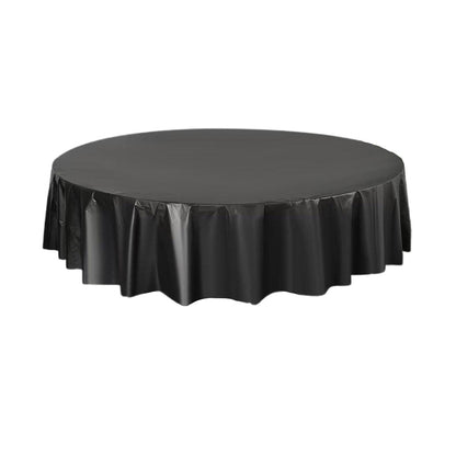 10pcs Round Tablecloth Solid Color Waterproof PEVA Table Cover 213cm Diameter - Black