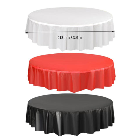 10pcs Round Tablecloth Solid Color Waterproof PEVA Table Cover 213cm Diameter - Red - SuperSaverAU - view 2
