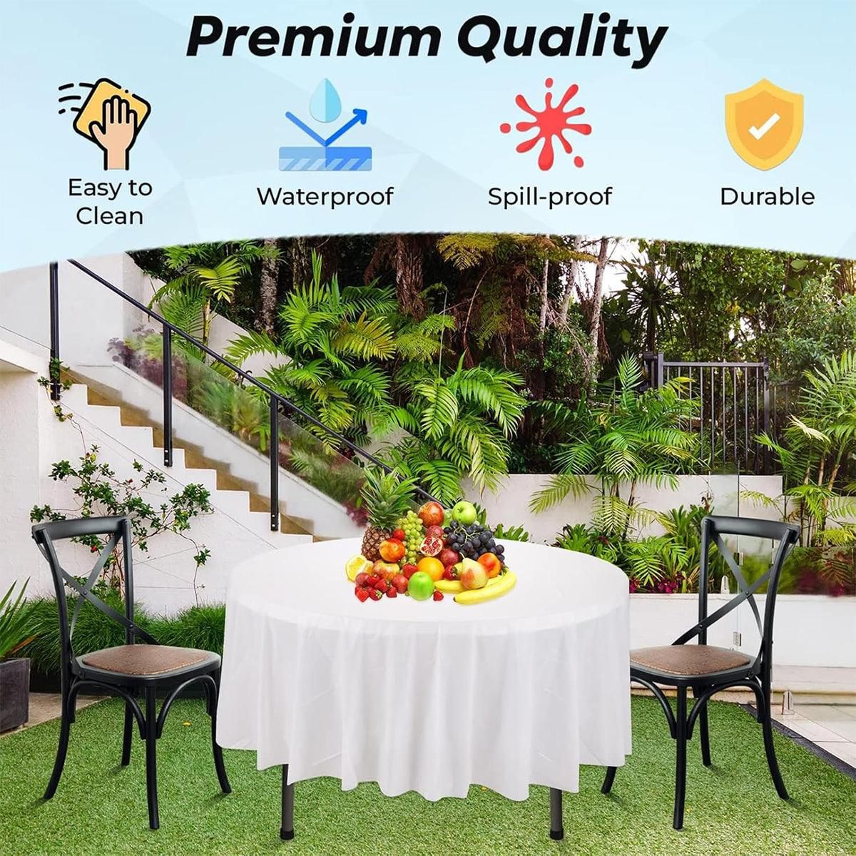 Premium Round PEVA Tablecloths – White 213cm, 10 Pack
