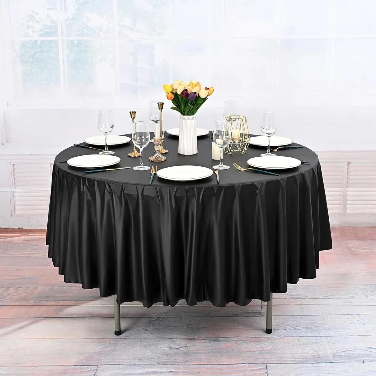 Premium Round PEVA Tablecloths – White 213cm, 10 Pack