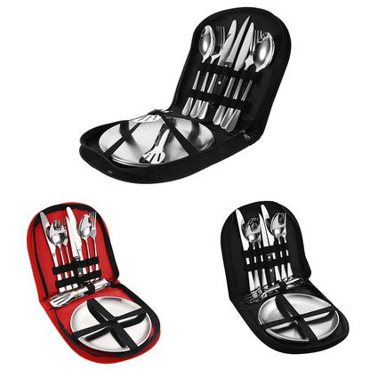 10/20PCS Camping Cutlery Set Outdoor Picnic Utensils Plates Spoons Forks Knives - Red-2 People