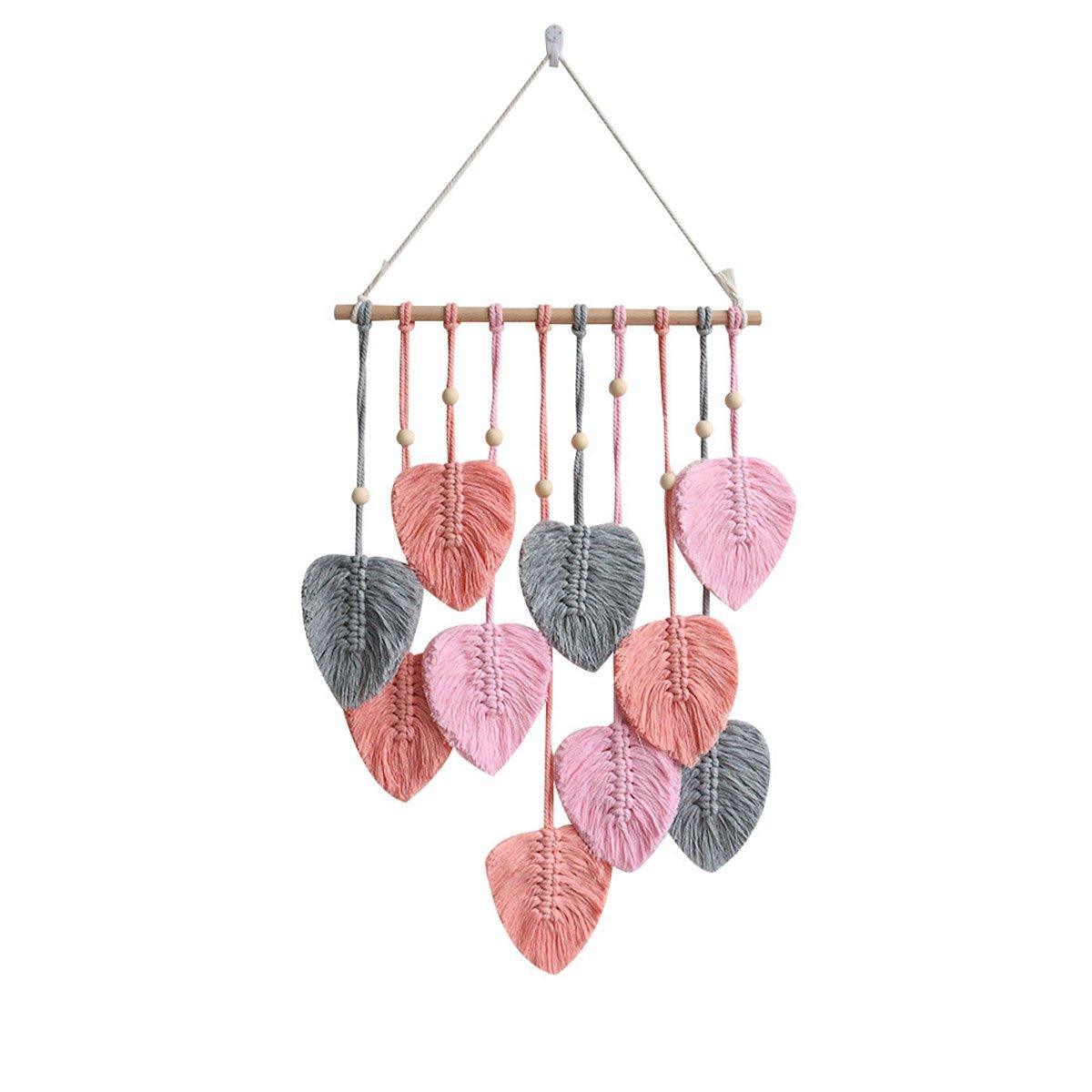 Handmade Braided Cotton Rope Wall Hanging - Pink, 90cm x 40cm, Eco-Friendly Decor