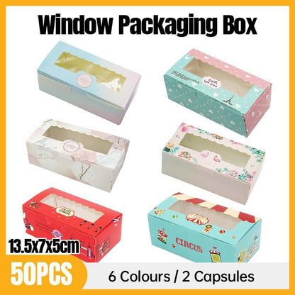 50PCS Window Packaging Boxes - Clear Food-Grade Cardboard - Assorted Colors