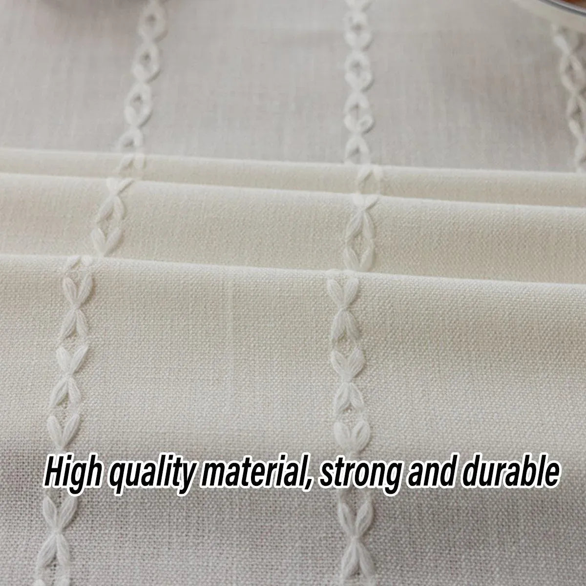 Elegant Rectangular Tablecloth with Tassels, 140x220cm, Cotton Blend, Multi-Purpose