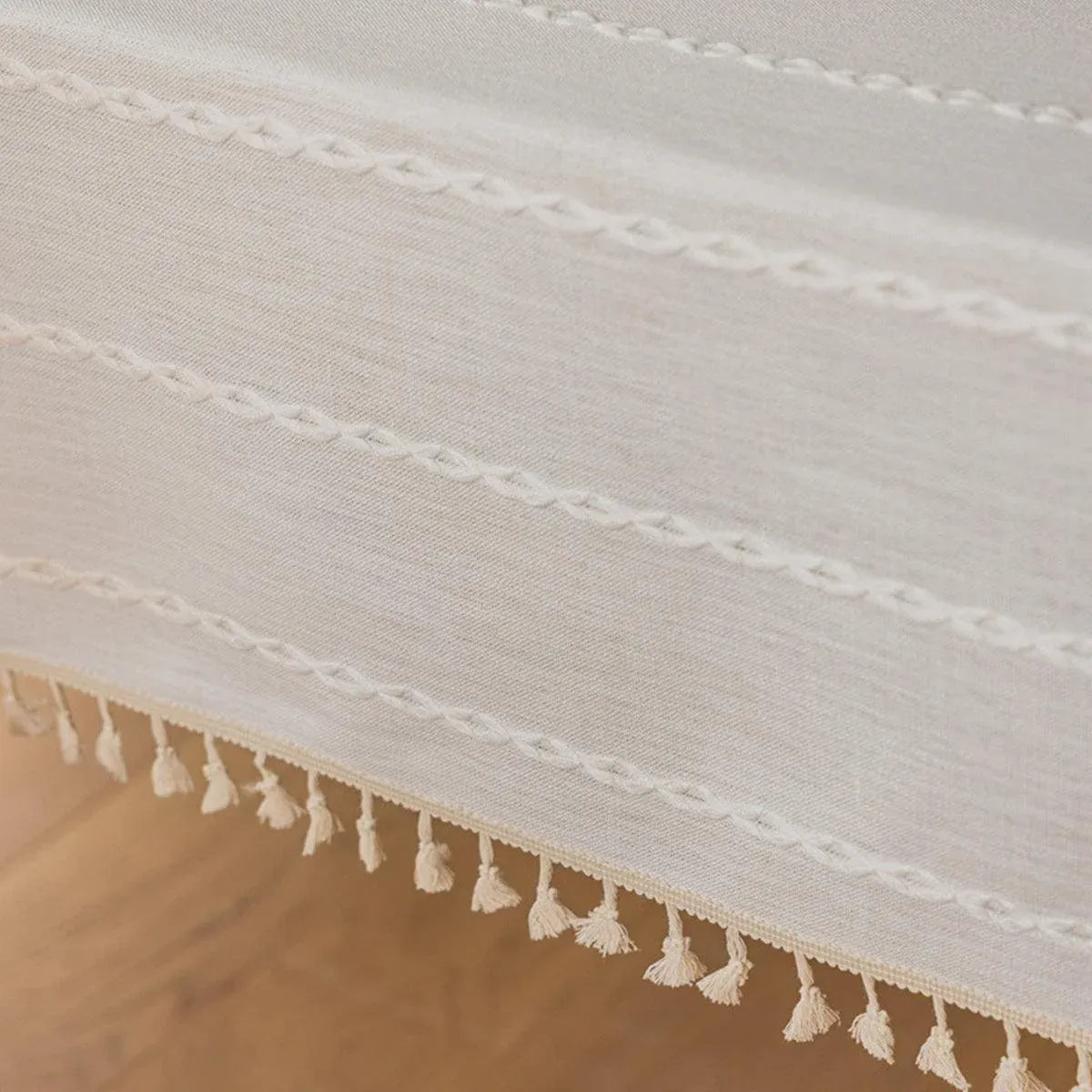 Elegant Rectangular Tablecloth with Tassels, 140x220cm, Cotton Blend, Multi-Purpose
