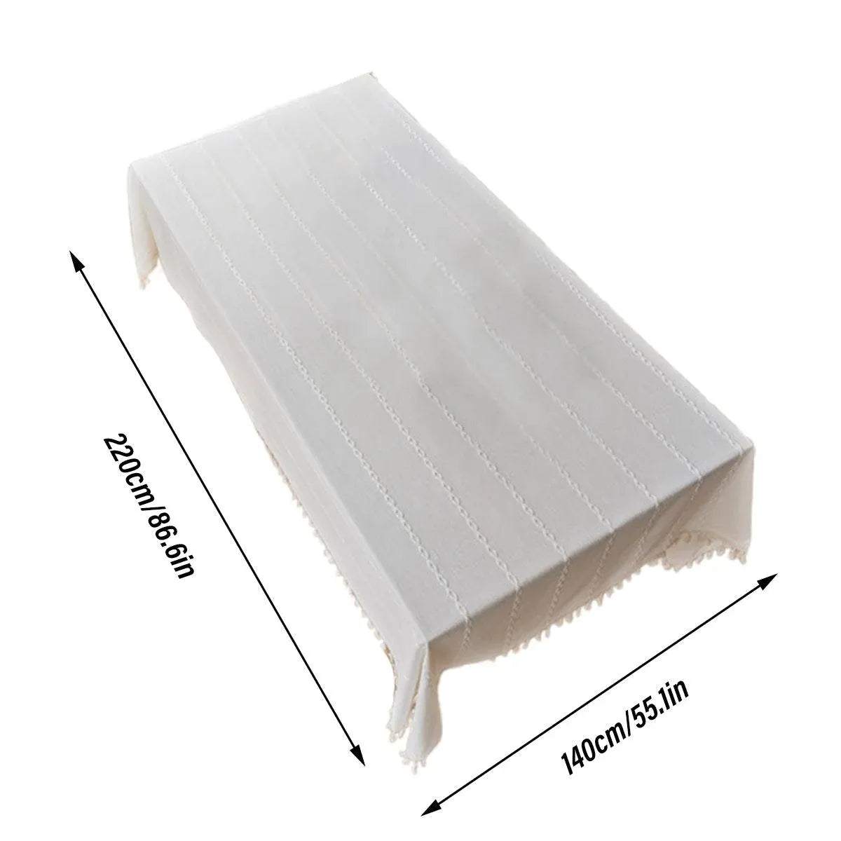 Elegant Rectangular Tablecloth with Tassels, 140x220cm, Cotton Blend, Multi-Purpose