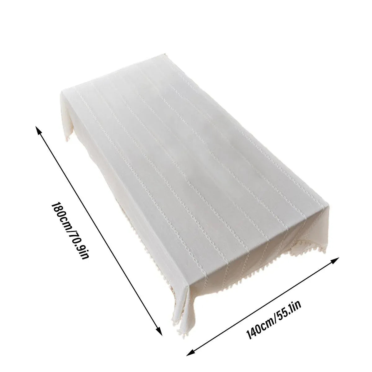 Elegant Rectangular Tablecloth with Tassels, 140x220cm, Cotton Blend, Multi-Purpose