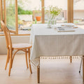 Elegant Rectangular Tablecloth with Tassels, 140x220cm, Cotton Blend, Multi-Purpose - SuperSaverAU - view 3