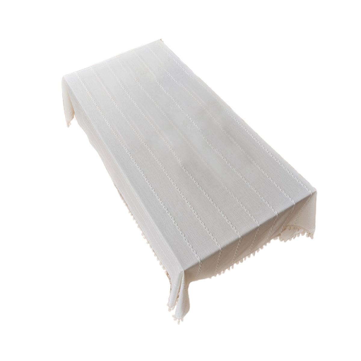 Elegant Rectangular Tablecloth with Tassels, 140x220cm, Cotton Blend, Multi-Purpose - SuperSaverAU - view 4
