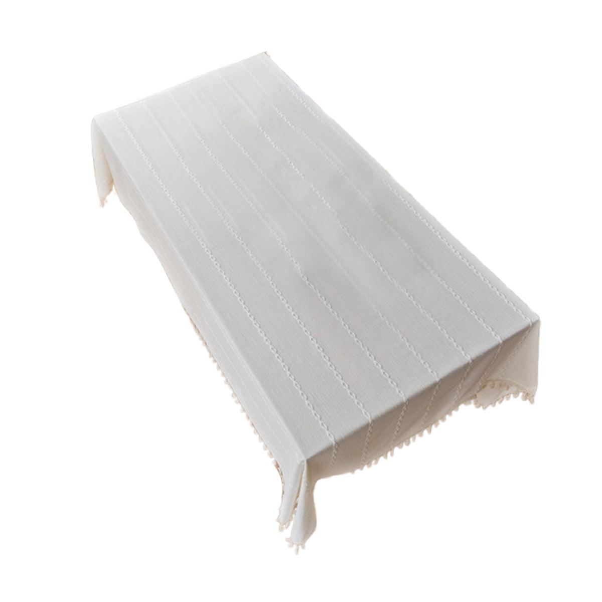 Elegant Rectangular Tablecloth with Tassels, 140x220cm, Cotton Blend, Multi-Purpose - SuperSaverAU - view 5