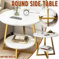 Premium White 2 Tier Marble Look Round Side Table 40x55cm Nightstand