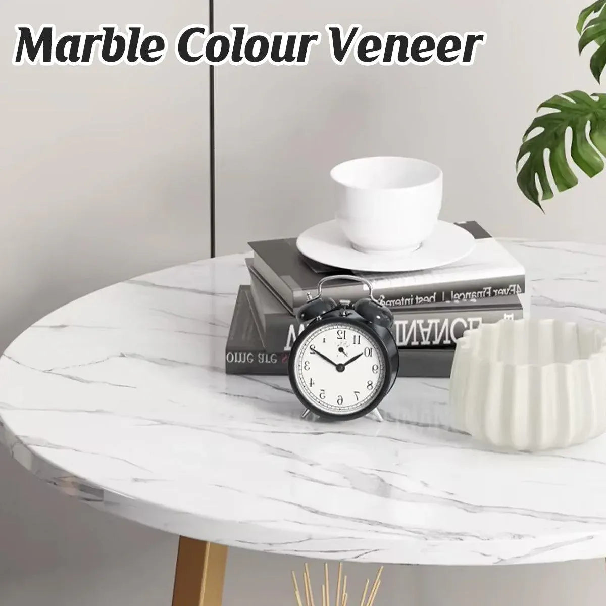 Premium White 2 Tier Marble Look Round Side Table 40x55cm Nightstand