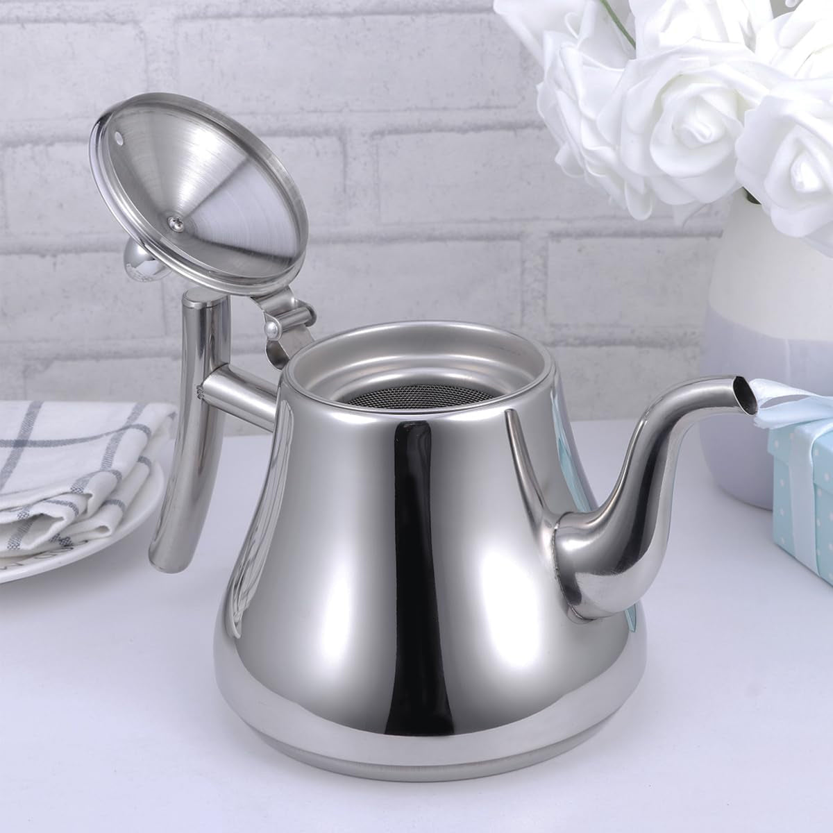 Stainless Steel Teapot Kettle 1L with Built-in Strainer for Restaurant & Home Use - SuperSaverAU - view 2