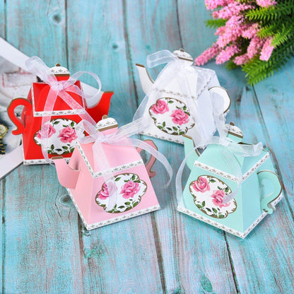 Premium Teapot Candy Boxes 50 Pcs with Unique Floral Designs - Pink