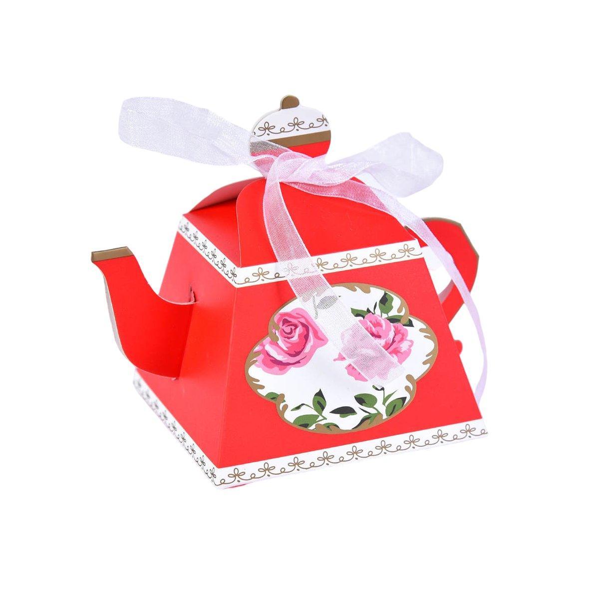 Premium Teapot Candy Boxes 50 Pcs with Unique Floral Designs - Pink