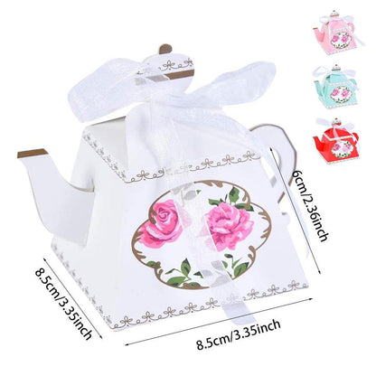 Teapot Candy Boxes Wedding Favors with Floral Designs - 50 Pcs White